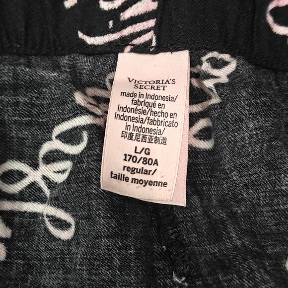 Victoria Secret Allover Signature Pink Black Pajama Set Women's Large - Picture 4 of 11